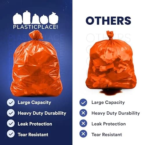 Plasticplace Heavy Duty Trash Bags 55-60 Gallon | 1.2 Mil Thick, Orange, 50 Count thumbnail 6
