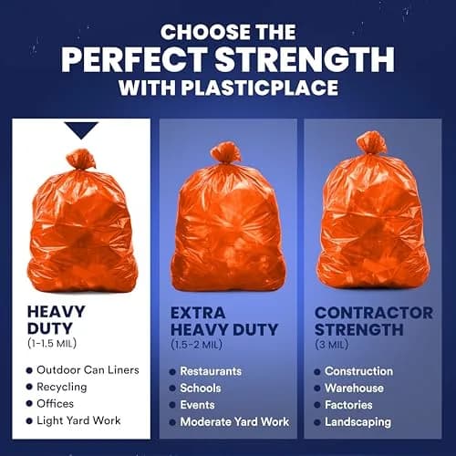 Plasticplace Heavy Duty Trash Bags 55-60 Gallon | 1.2 Mil Thick, Orange, 50 Count thumbnail 7