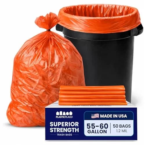 Plasticplace Heavy Duty Trash Bags 55-60 Gallon | 1.2 Mil Thick, Orange, 50 Count thumbnail 2