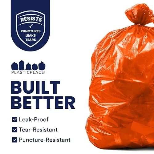 Plasticplace Heavy Duty Trash Bags 55-60 Gallon | 1.2 Mil Thick, Orange, 50 Count thumbnail 3