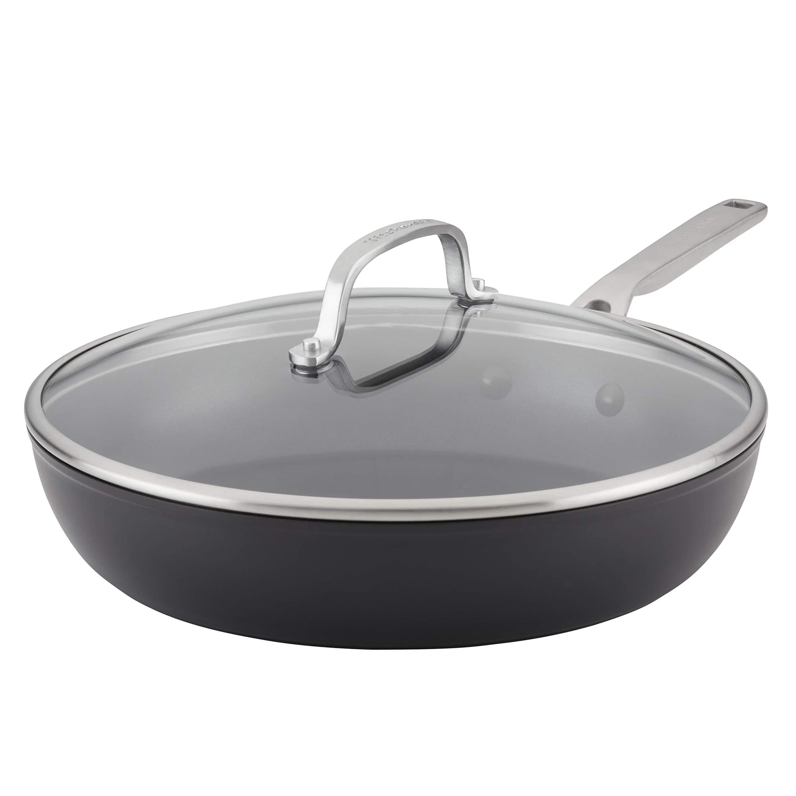 KitchenAid Hard Anodized Induction Nonstick Frying Pan Set With Lid, 8 & 10 Inch Skillets, 2.27 kg (5 lb) | Durable, Even Heating, Dishwasher & Oven Safe — 12.25 Inch
