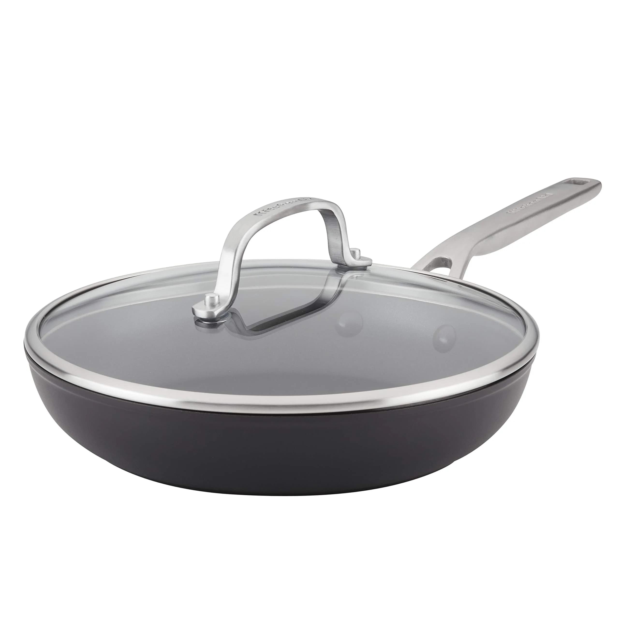 KitchenAid Hard-Anodized Induction Frying Pan with Lid, 10-Inch (25 cm) | Even Heat, Nonstick Cooking — Matte Black