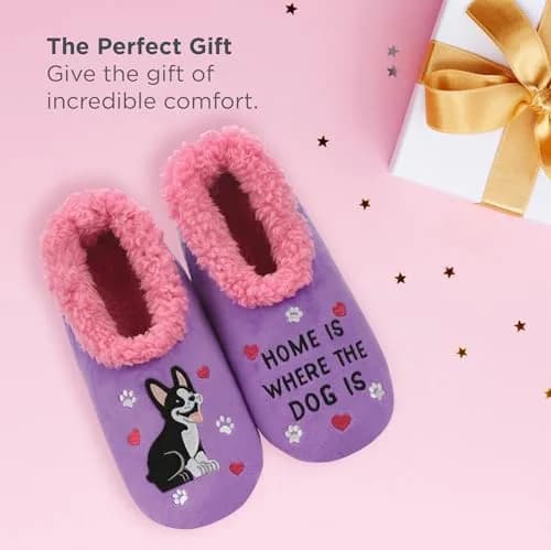 Snoozies Slipper Socks for Women (Hmdog, M) | Cozy Animal Print Indoor Comfort thumbnail 3