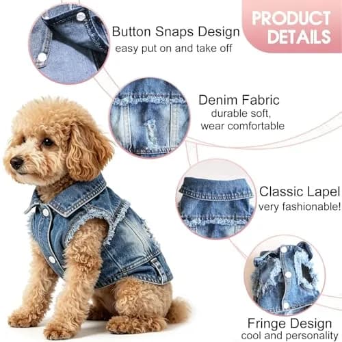 Brocarp Dog Jeans Jacket Pet Denim Vest for Small Dogs & Puppies | Four-Season Comfort & Style thumbnail 3