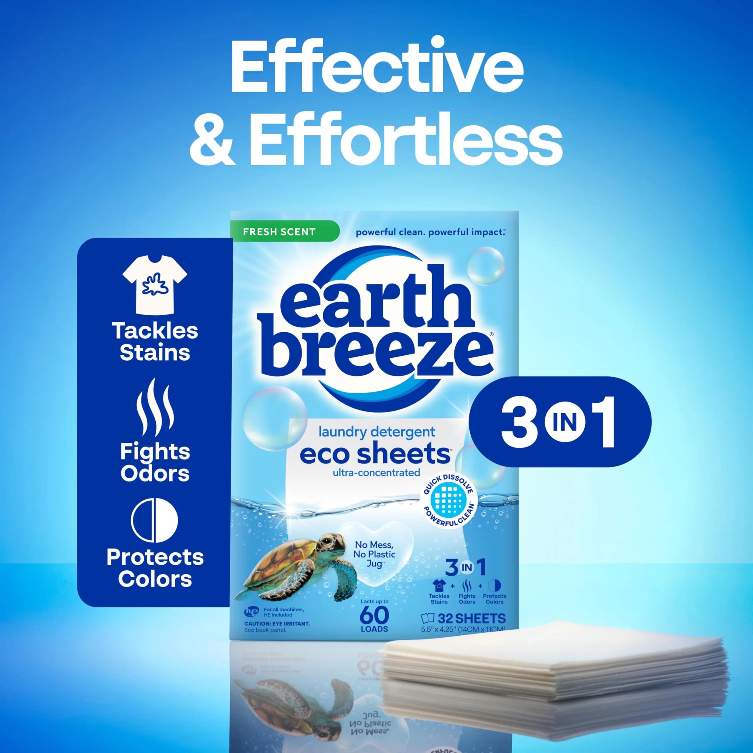 Earth Breeze Laundry Detergent Sheets Fresh Scent, 30 Count | Eco Liquidless Soap for All Cycles - view 3