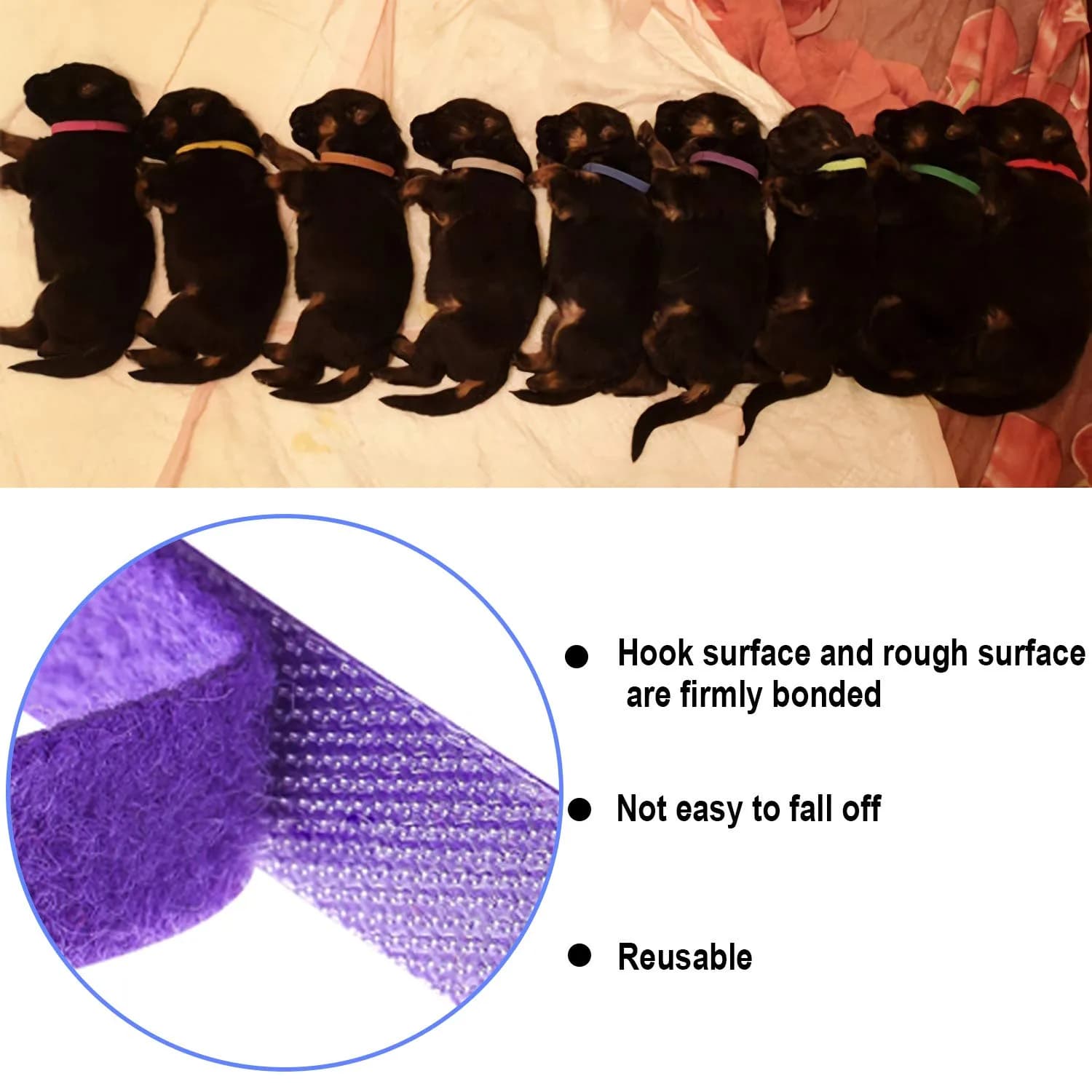 FEBSNOW Puppy Whelping Collars 15 Pcs - 15 Colors | Adjustable Soft Fleece ID Bands for Newborn Pets - view 4