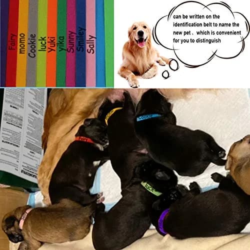 FEBSNOW Puppy Whelping Collars 15 Pcs - 15 Colors | Adjustable Soft Fleece ID Bands for Newborn Pets thumbnail 5