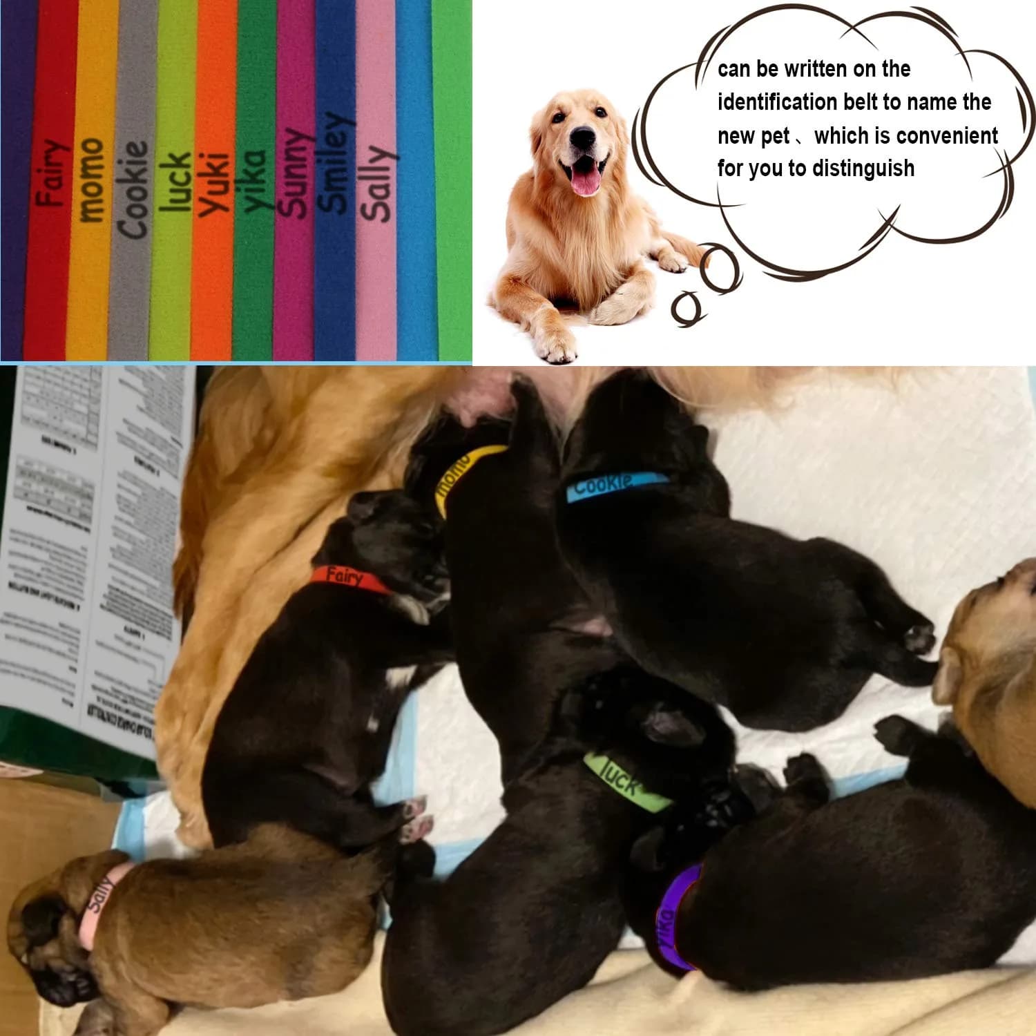 FEBSNOW Puppy Whelping Collars 15 Pcs - 15 Colors | Adjustable Soft Fleece ID Bands for Newborn Pets - view 5