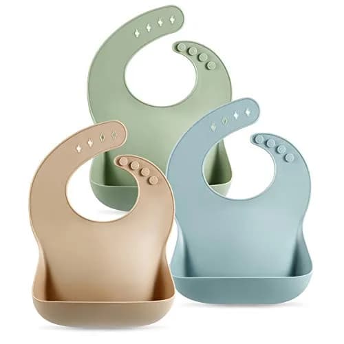 PandaEar Silicone Baby Bibs Set of 3 (25.4cm L x 9.2cm W x 0.48cm H) | Waterproof, Soft, Adjustable Neck for 10-72 Months thumbnail 1