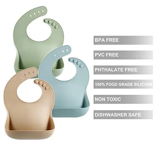 PandaEar Silicone Baby Bibs Set of 3 (25.4cm L x 9.2cm W x 0.48cm H) | Waterproof, Soft, Adjustable Neck for 10-72 Months thumbnail 6
