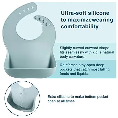 PandaEar Silicone Baby Bibs Set of 3 (25.4cm L x 9.2cm W x 0.48cm H) | Waterproof, Soft, Adjustable Neck for 10-72 Months thumbnail 2