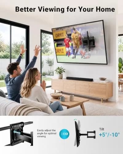 BONTEC Full Motion TV Wall Mount for 37-85 Inch TVs, Heavy Duty Swivel Tilt | Supports 132lbs, VESA 600x400mm, Fits 16" Wood Studs thumbnail 5