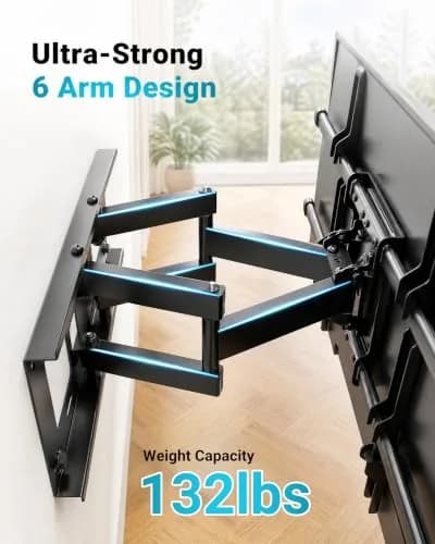 BONTEC Full Motion TV Wall Mount for 37-85 Inch TVs, Heavy Duty Swivel Tilt | Supports 132lbs, VESA 600x400mm, Fits 16" Wood Studs thumbnail 3