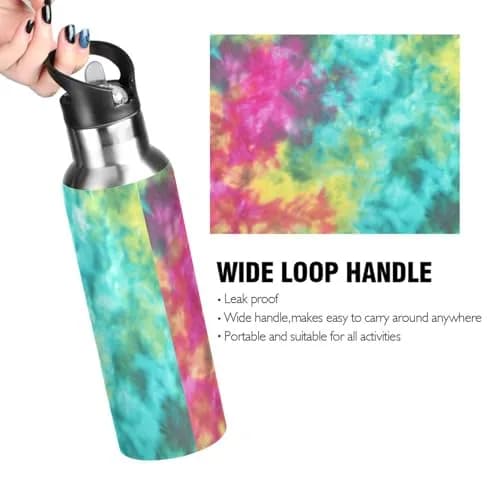 KEPREAL 22 OZ Colorful Tie Dye Pattern Water Bottle with Straw | BPA Free Leakproof Stainless Steel for Fitness & Outdoors thumbnail 4