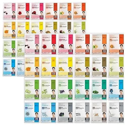 DERMAL 48 Korean Essence Sheet Mask Variety Pack, 48 Masks | 24 Formulas x 2 Each thumbnail 1