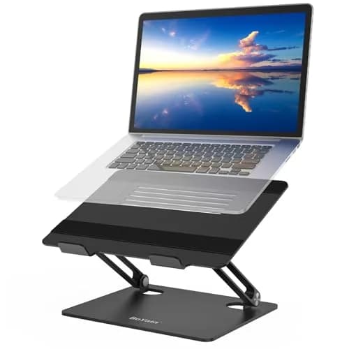 BoYata Adjustable Laptop Stand for Laptops up to 17 Inches | Black Metal Desktop Riser — Black