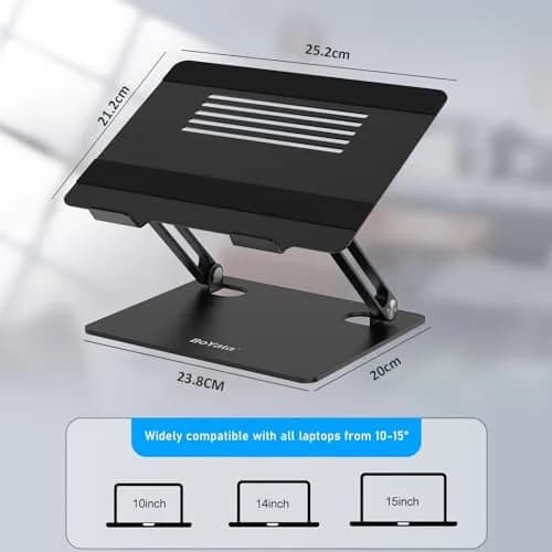 BoYata Adjustable Laptop Stand for Laptops up to 17 Inches | Black Metal Desktop Riser thumbnail 4
