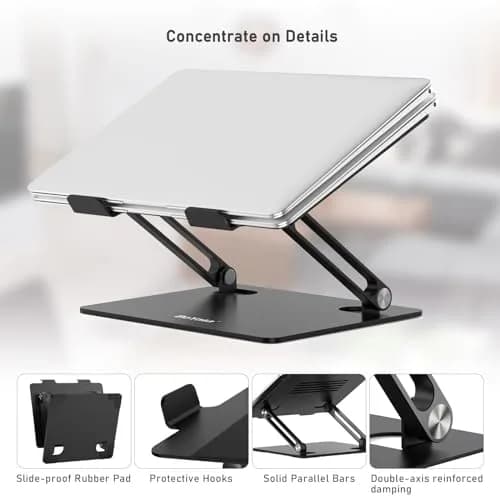BoYata Adjustable Laptop Stand for Laptops up to 17 Inches | Black Metal Desktop Riser thumbnail 5