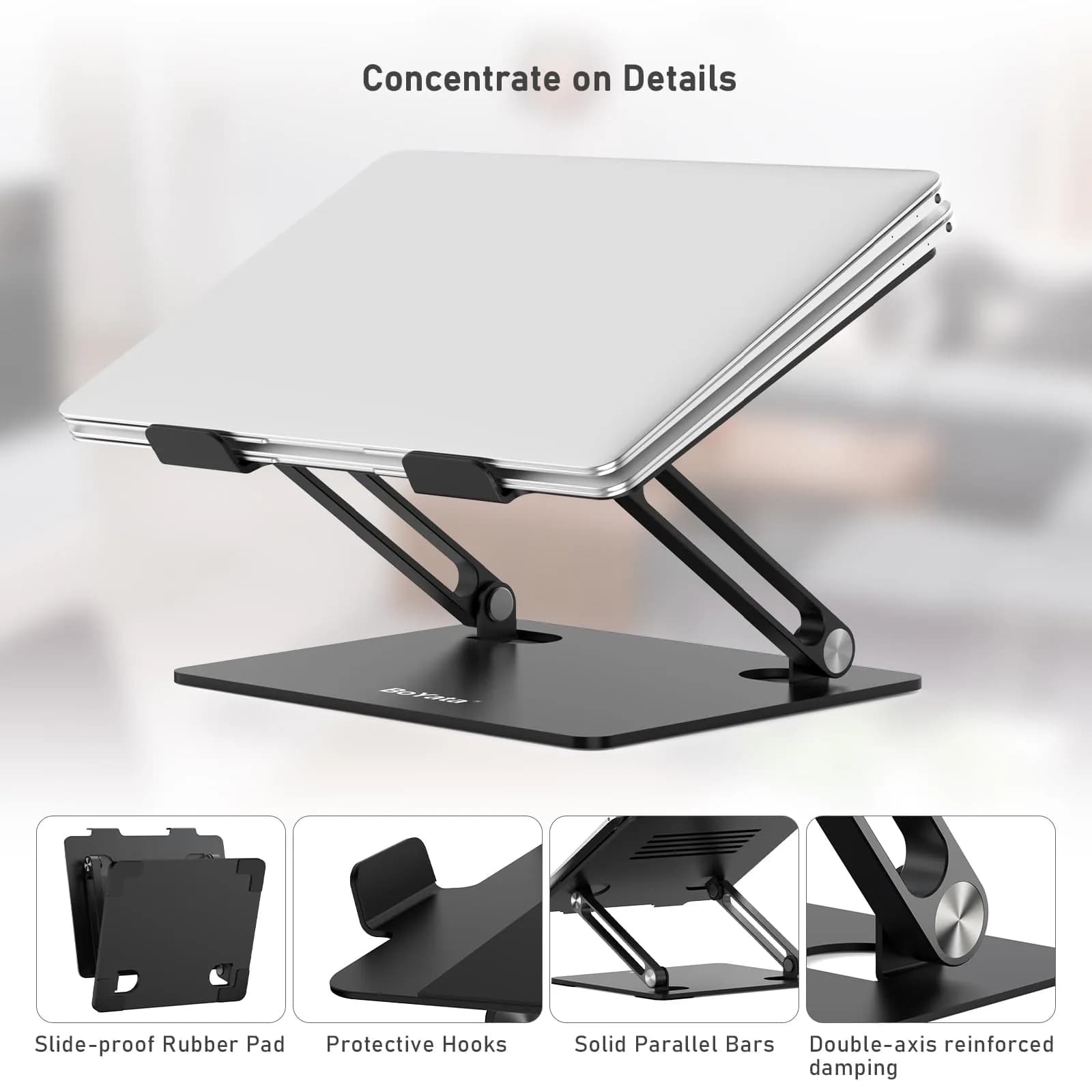 BoYata Adjustable Laptop Stand for Laptops up to 17 Inches | Black Metal Desktop Riser - view 5