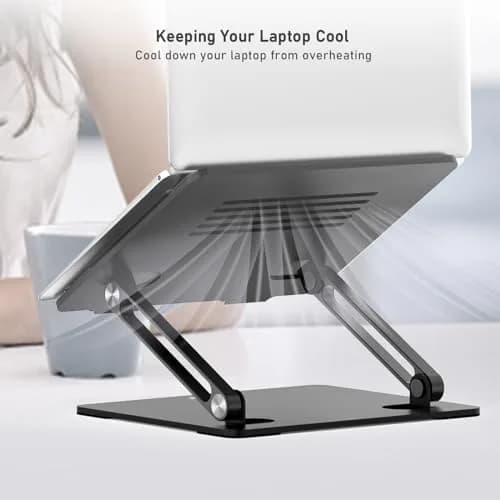 BoYata Adjustable Laptop Stand for Laptops up to 17 Inches | Black Metal Desktop Riser thumbnail 6