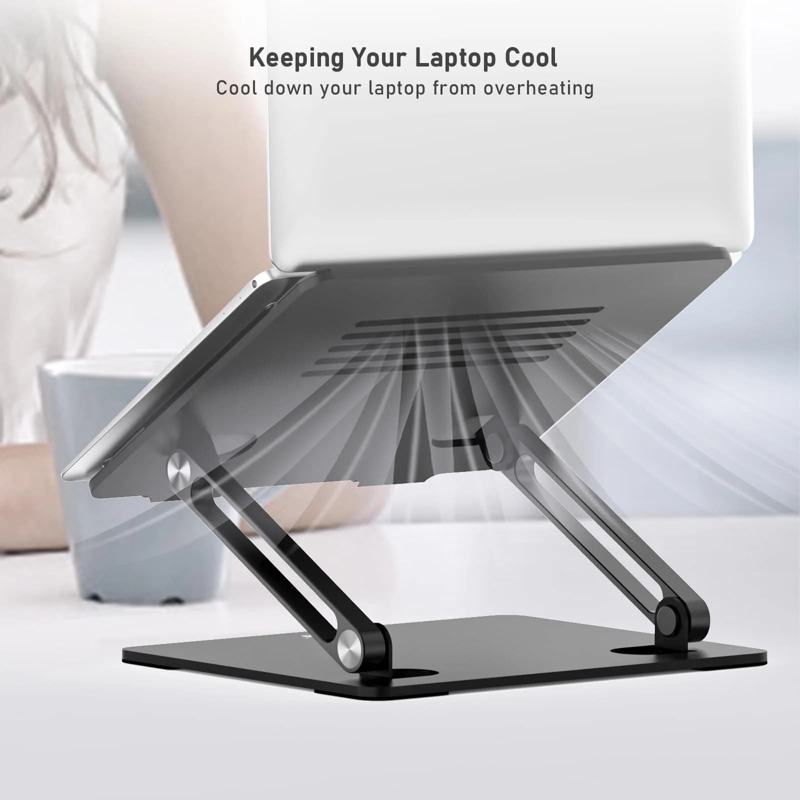 BoYata Adjustable Laptop Stand for Laptops up to 17 Inches | Black Metal Desktop Riser - view 6