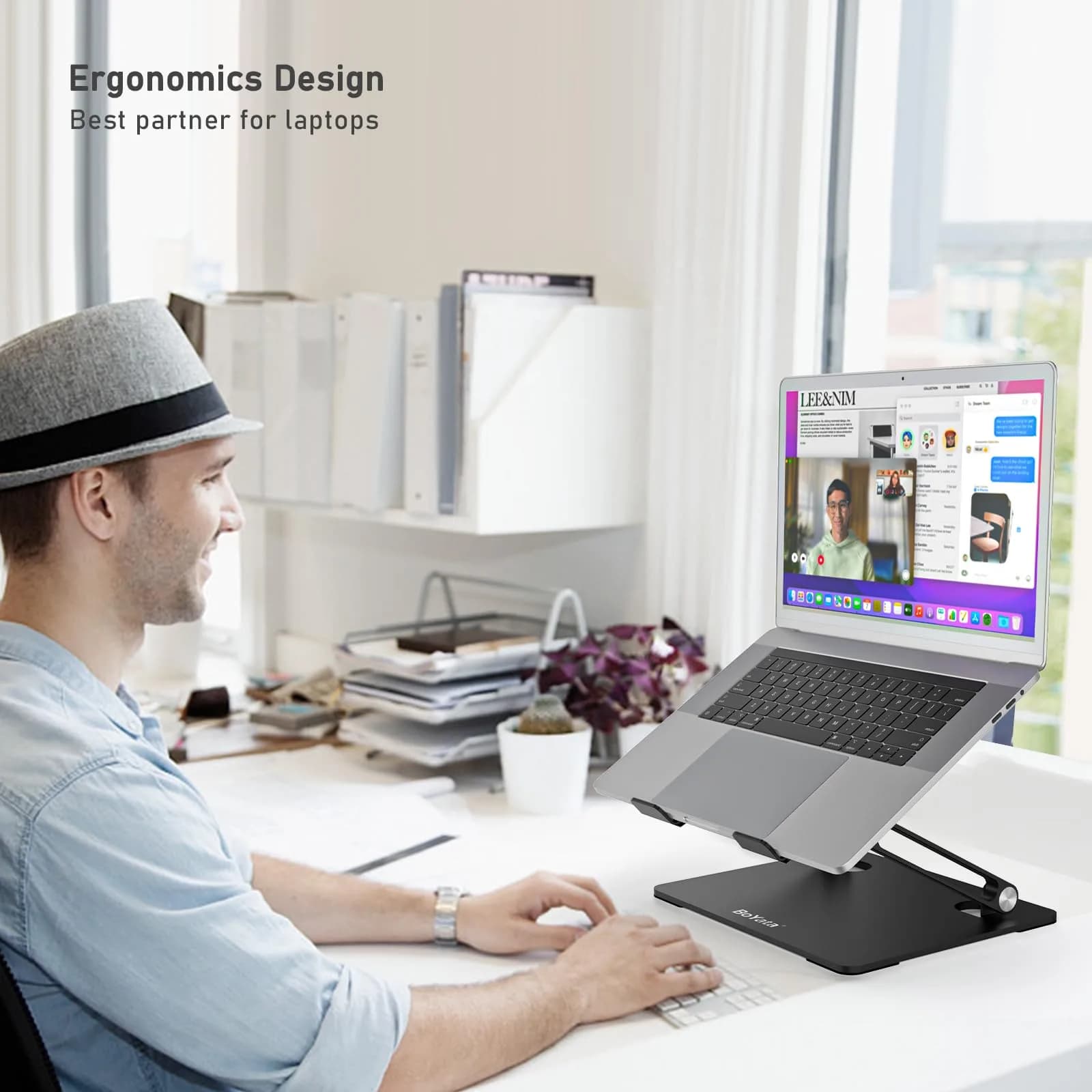 BoYata Adjustable Laptop Stand for Laptops up to 17 Inches | Black Metal Desktop Riser - view 2