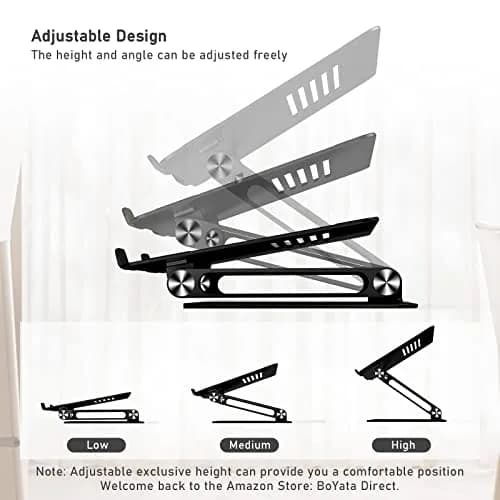 BoYata Adjustable Laptop Stand for Laptops up to 17 Inches | Black Metal Desktop Riser thumbnail 3
