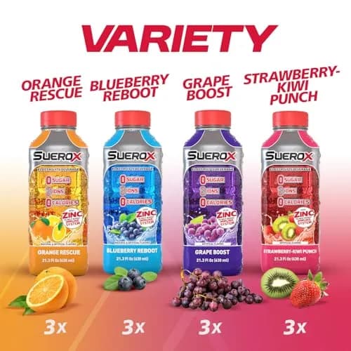 SueroX Sugar Free Electrolyte Drink Variety Pack 12 x 21.3 Fl Oz | Zero Sugar, Hydration & Immune Support thumbnail 2