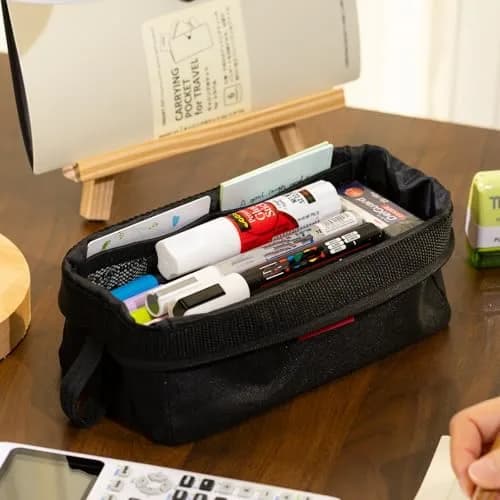 CICIMELON Multifunctional Pencil Pen Marker Case Pouch Bag Holder Small Cute Capacity for High Middle Primary School Student Aesthetic Teen Girl Boy Office Men Women Nurse Adults Portable (Black) thumbnail 2
