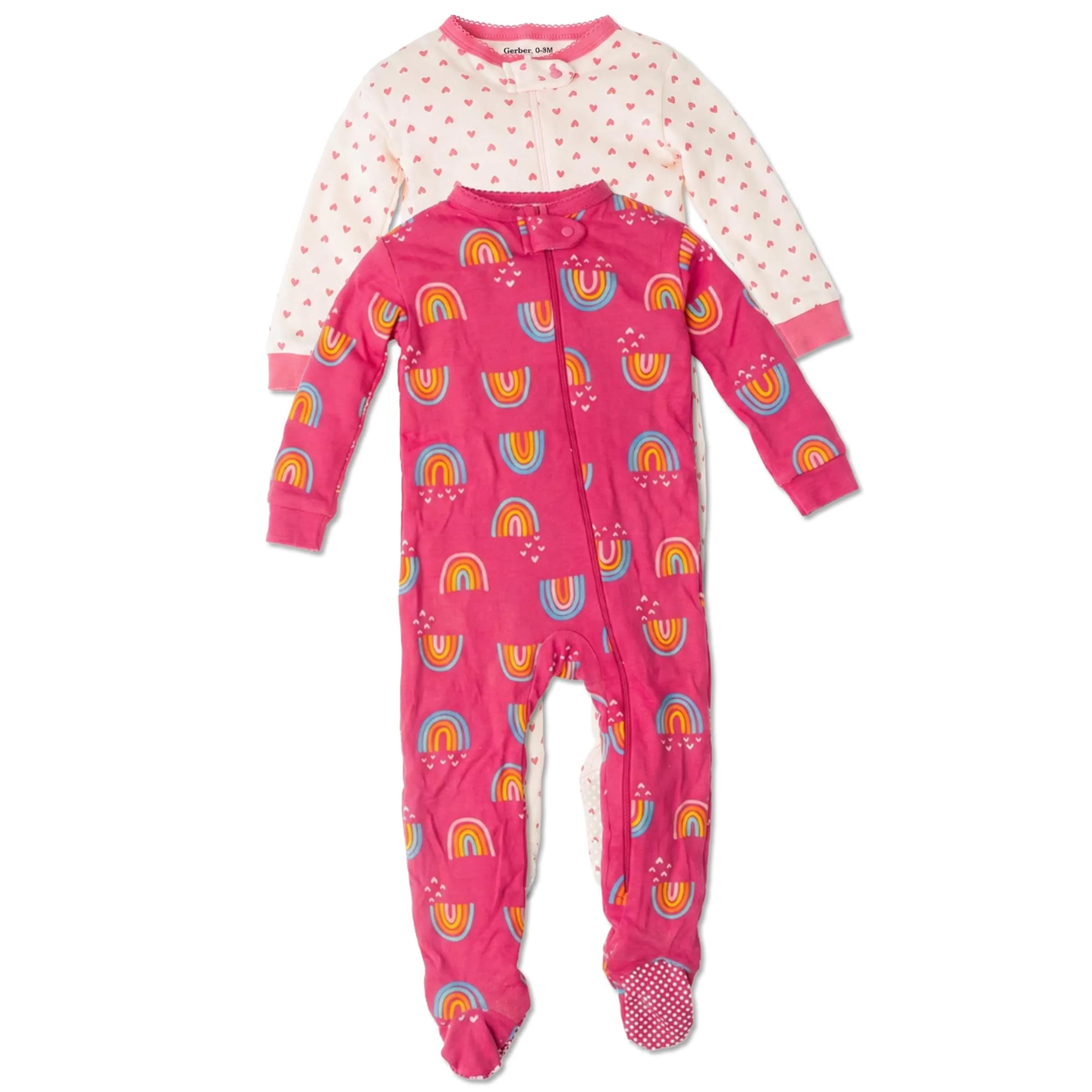 Gerber Baby Girls 2-Pack Footed Pajamas Rainbows Pink 3T | Soft Breathable 100% Cotton Sleepwear - main product image