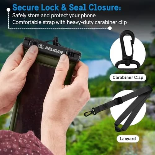Pelican Waterproof Phone Pouch (Regular) - Olive Green | IP68 Floating Waterproof Case with Touchscreen Access thumbnail 4