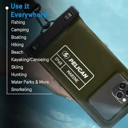 Pelican Waterproof Phone Pouch (Regular) - Olive Green | IP68 Floating Waterproof Case with Touchscreen Access thumbnail 6
