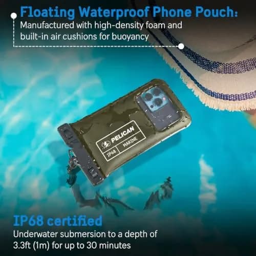 Pelican Waterproof Phone Pouch (Regular) - Olive Green | IP68 Floating Waterproof Case with Touchscreen Access thumbnail 2