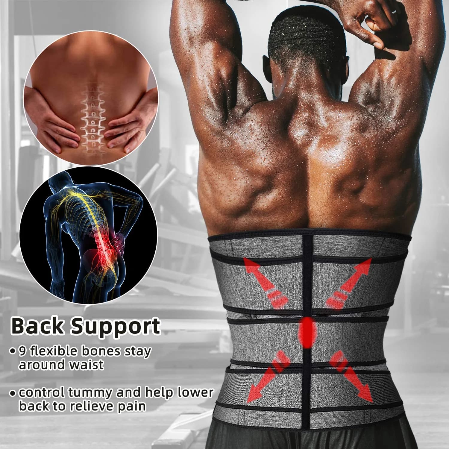 Hidyliu Mens Waist Trainer Neoprene Sauna Sweat Trimmer with 3 Belts & 4 Rows Hook (Grey, 2XL) - view 2