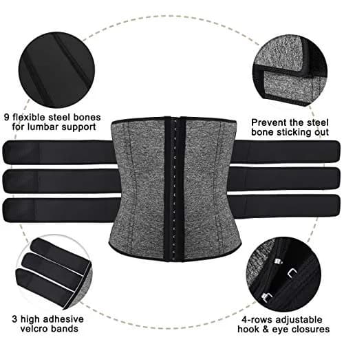 Hidyliu Mens Neoprene Waist Trainer Belt with 3 Belts & 4 Rows Hook | Sweat Sauna Slimming Cincher for Back Support & Posture (Grey, L) thumbnail 3