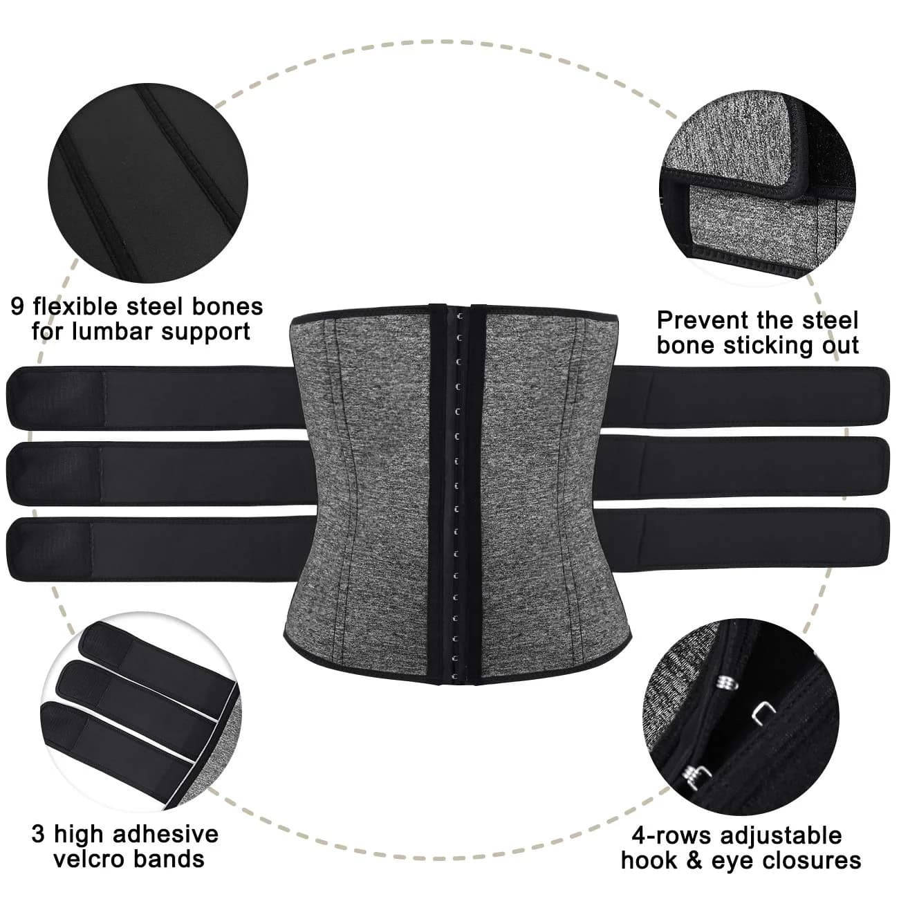 Hidyliu Mens Waist Trainer Neoprene Sauna Sweat Trimmer with 3 Belts & 4 Rows Hook (Grey, 2XL) - view 3