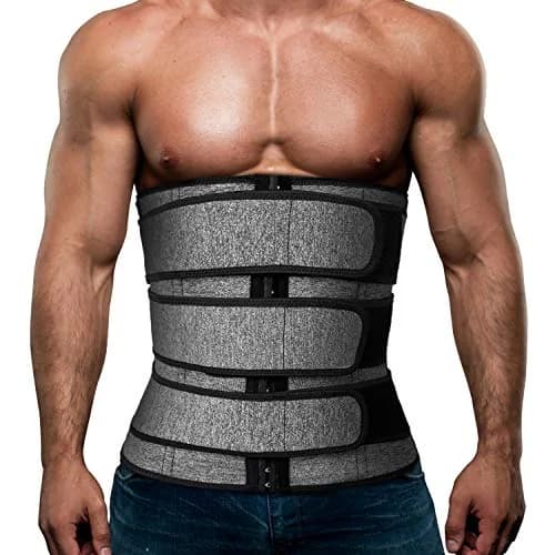 Hidyliu Mens Waist Trainer Neoprene Sauna Sweat Trimmer with 3 Belts & 4 Rows Hook (Grey, 2XL) — Grey Waist Trainer Belt
