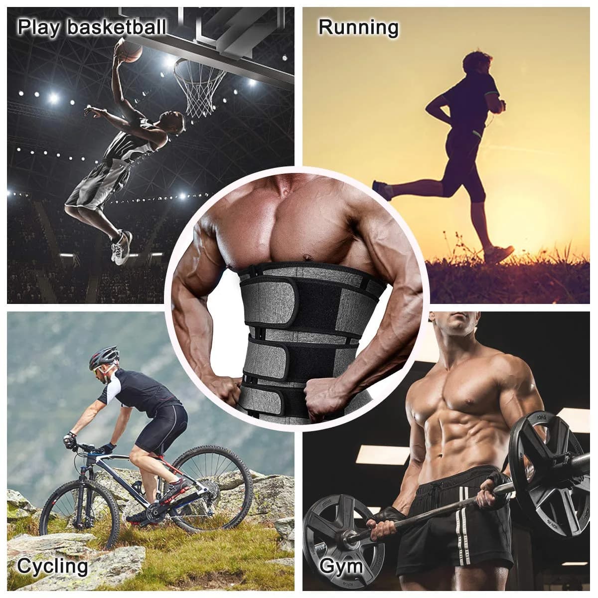 Hidyliu Mens Waist Trainer Neoprene Sauna Sweat Trimmer with 3 Belts & 4 Rows Hook (Grey, 2XL) - view 6