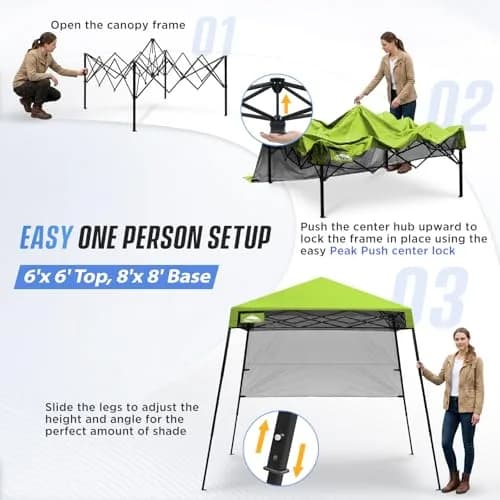 EAGLE PEAK 8x8 Pop Up Canopy Tent, Compact Backpack, Green | Portable Sun Shelter for Outdoors thumbnail 6