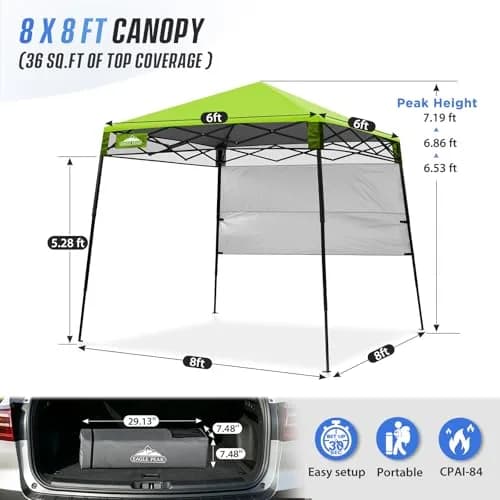 EAGLE PEAK 8x8 Pop Up Canopy Tent, Compact Backpack, Green | Portable Sun Shelter for Outdoors thumbnail 3
