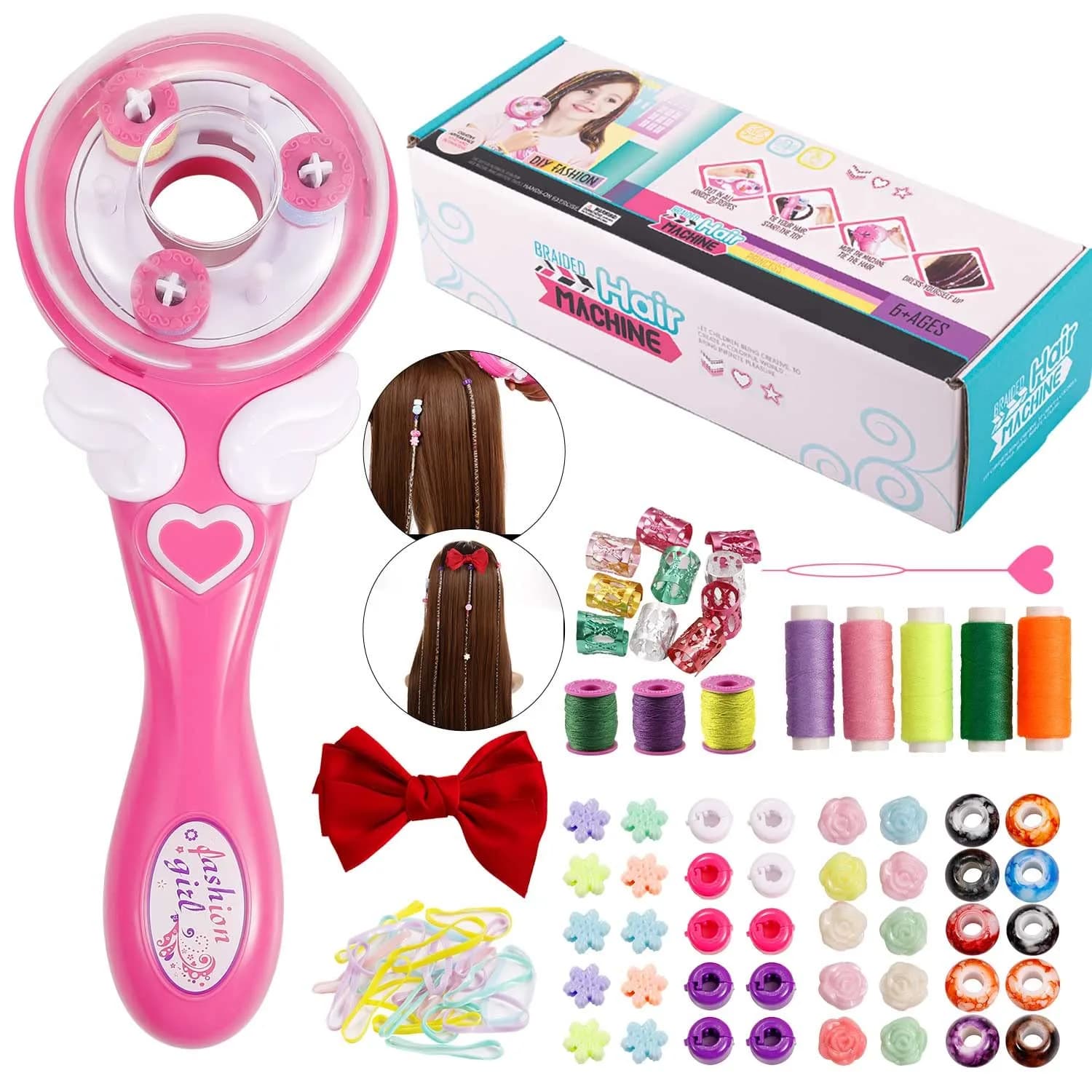 Oradrem Automatic Hair Braider Styling Tool with 85-Piece Accessory Set | DIY Fun Hairstyles for Girls — Pink