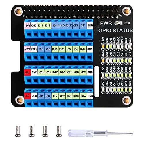 GeeekPi GPIO Screw Terminal Block Breakout Board HAT for Raspberry Pi | GPIO Expansion Module with Status LEDs thumbnail 1