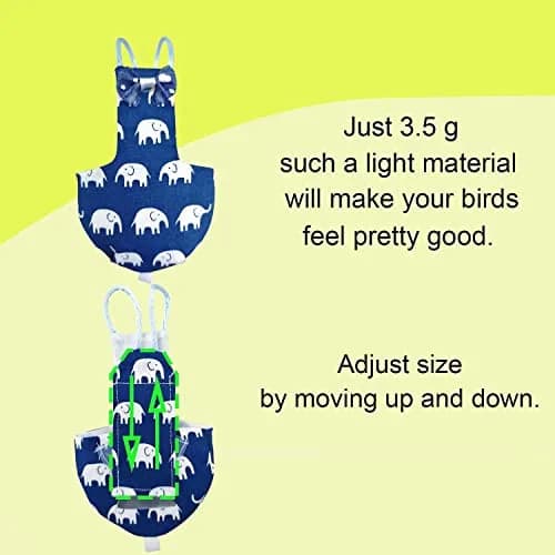 VANFAVORI Bird Diaper Flight Suit with 80-inch Leash S Elephant | Bird Pet Diaper & Leash thumbnail 4