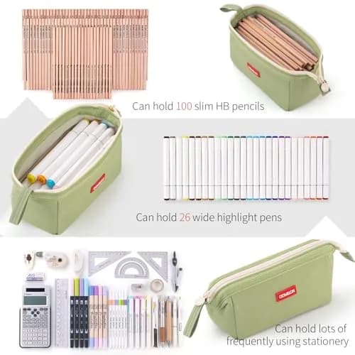 CICIMELON Large Capacity Pencil Case Pouch for School & Office | Organize 30-50 Pens & Gadgets (Green) thumbnail 7