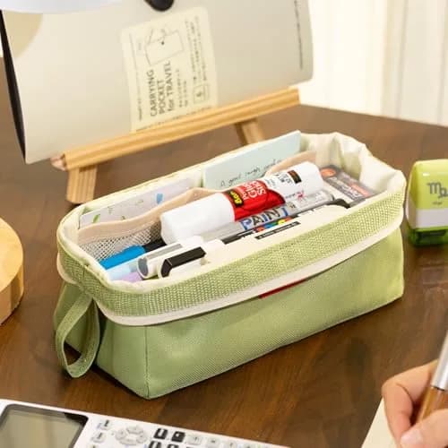 CICIMELON Large Capacity Pencil Case Pouch for School & Office | Organize 30-50 Pens & Gadgets (Green) thumbnail 2