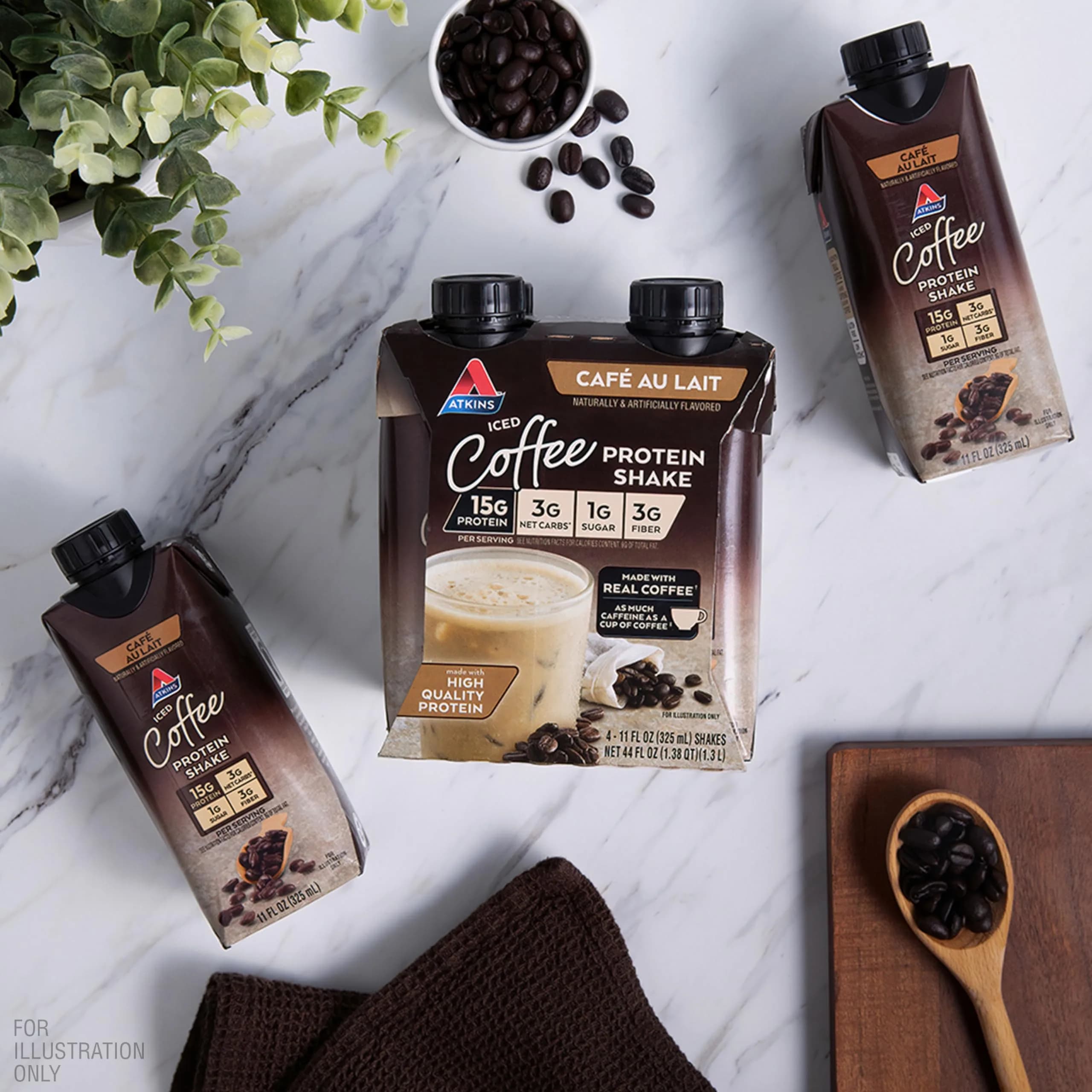 Atkins Café au Lait Iced Coffee Protein Shake, 15g Protein, 4g Net Carb, 1g Sugar, 11 fl oz Bottle - view 5