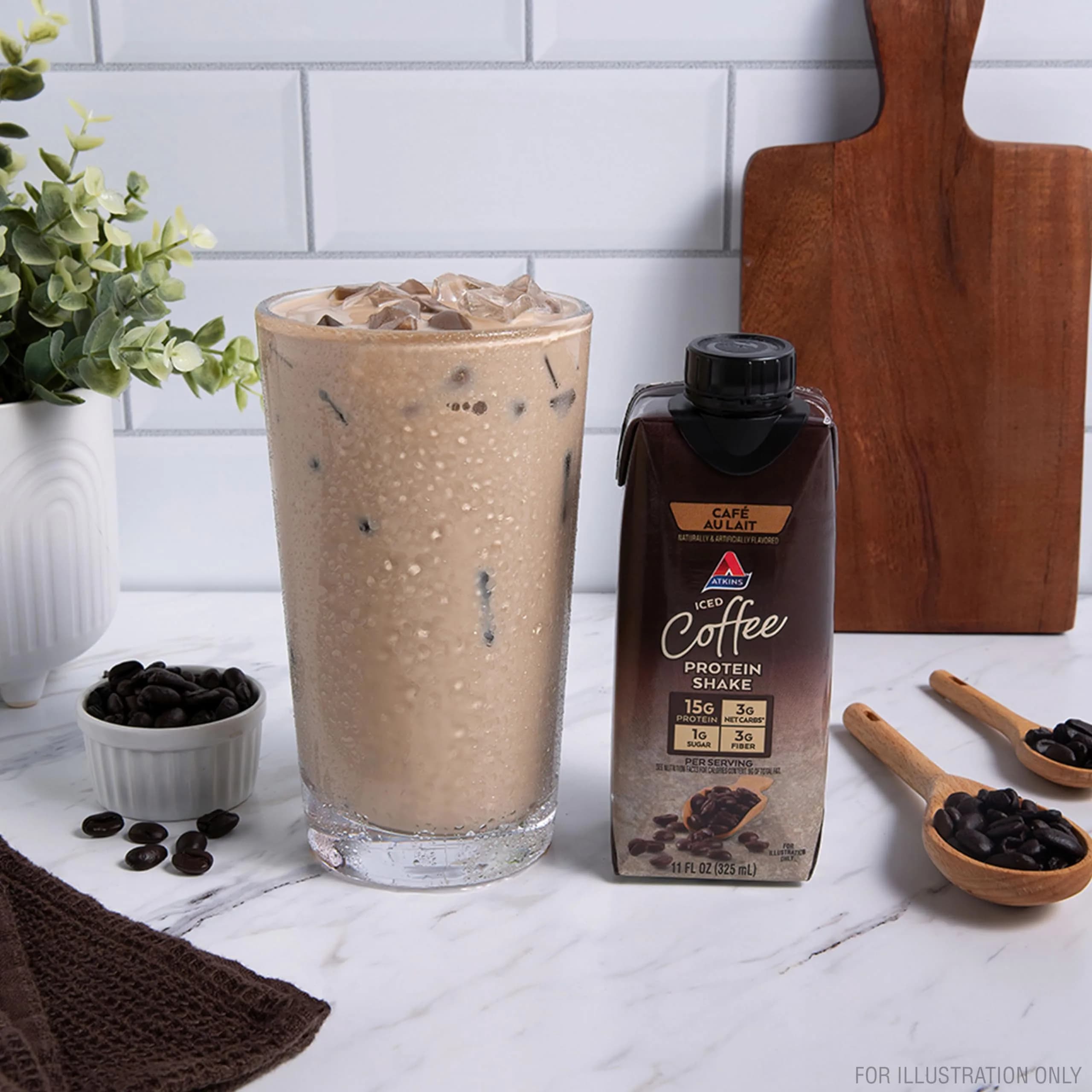 Atkins Café au Lait Iced Coffee Protein Shake, 15g Protein, 4g Net Carb, 1g Sugar, 11 fl oz Bottle - view 4