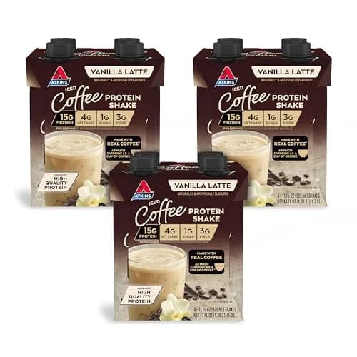Atkins Vanilla Latte Protein Shake 330ml (11 Fl Oz) | 15g Protein, Gluten-Free, Keto-Friendly thumbnail 1