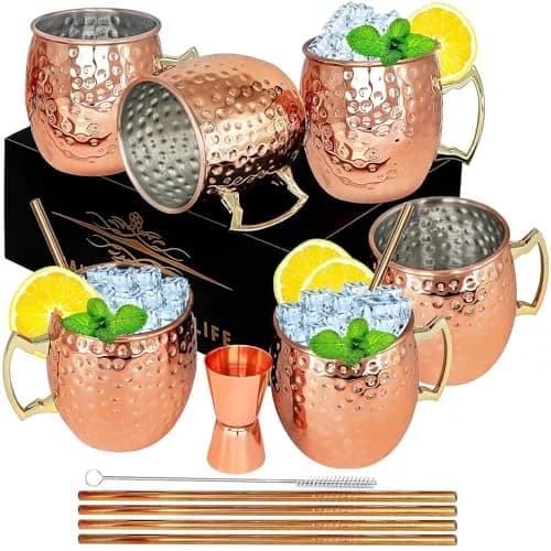 LINALL Moscow Mule Copper Mugs Set of 6 | 18oz Copper Plated Stainless Steel Drinkware thumbnail 1