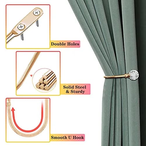 KOLAKO Crystal Curtain Holdbacks Set of 2 — Rose Gold Metal Tieback Hooks with Crystal Ball | 16 cm (6.3 inch) Length thumbnail 5
